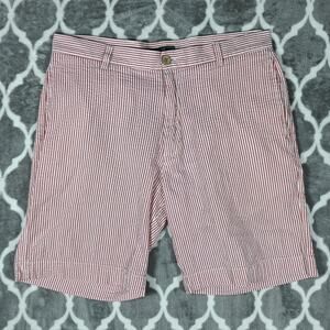Lynx Shorts Men 34 Red White Seersucker Striped Summer Lightweight Cotton